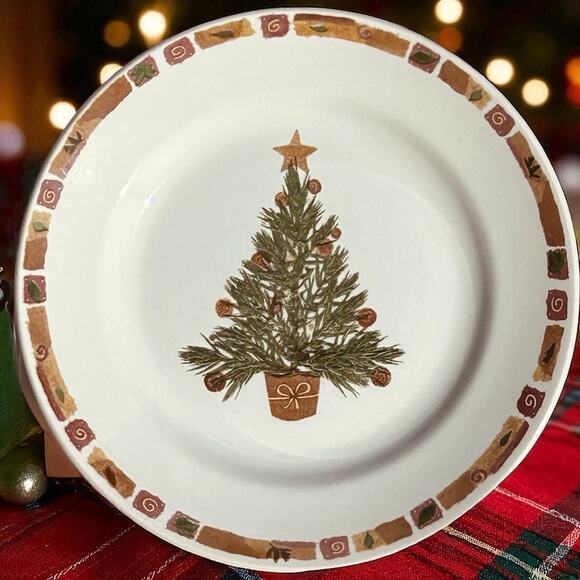 4 Vintage Pier 1 Salad Dessert Plates Natural Christmas England Retired Rustic - Picture 6 of 6